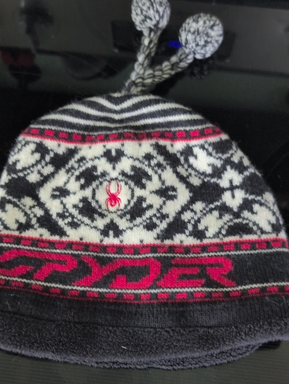 Child's Spyder Black, White & Pink Fair Isle Pom Beanie